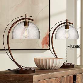 Image1 of Possini Euro Calvin 22 1/2" Bronze LED USB Desk Lamps Set of 2