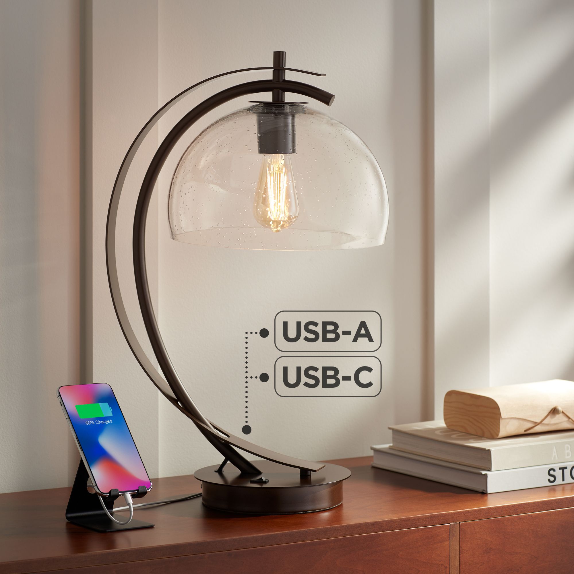 Possini Euro Calvin 22 1/2" Bronze LED USB Desk Lamps Set of 2