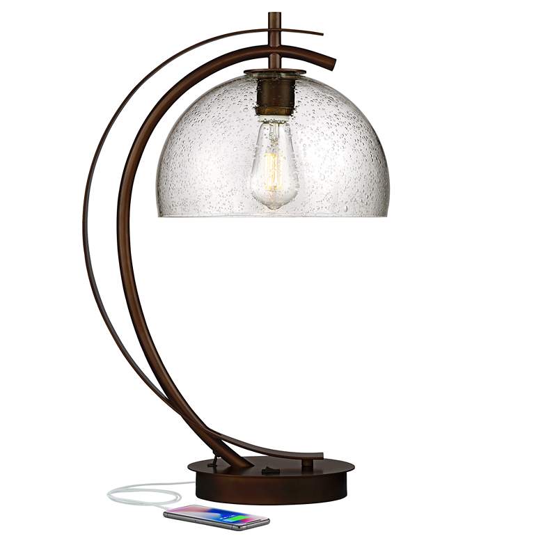 Image 3 Possini Euro Calvin 22 1/2 inch Glass Dome USB Table Lamp with LED Bulb