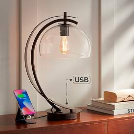 Image2 of Possini Euro Calvin 22 1/2" Glass Dome USB Table Lamp with LED Bulb