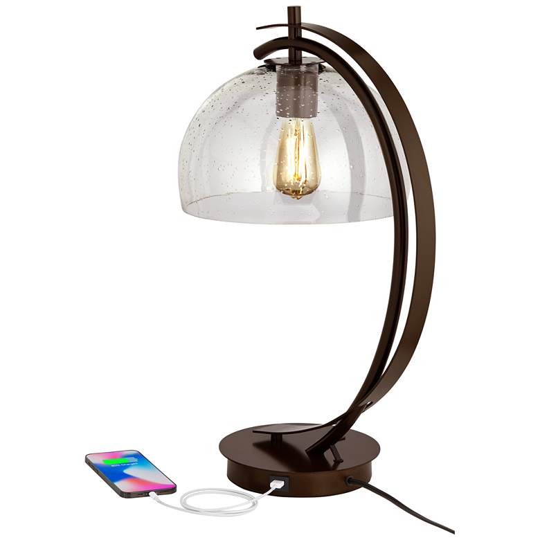 Image 4 Possini Euro Calvin 22 1/2 inch Glass Dome USB Table Lamp with LED Bulb more views
