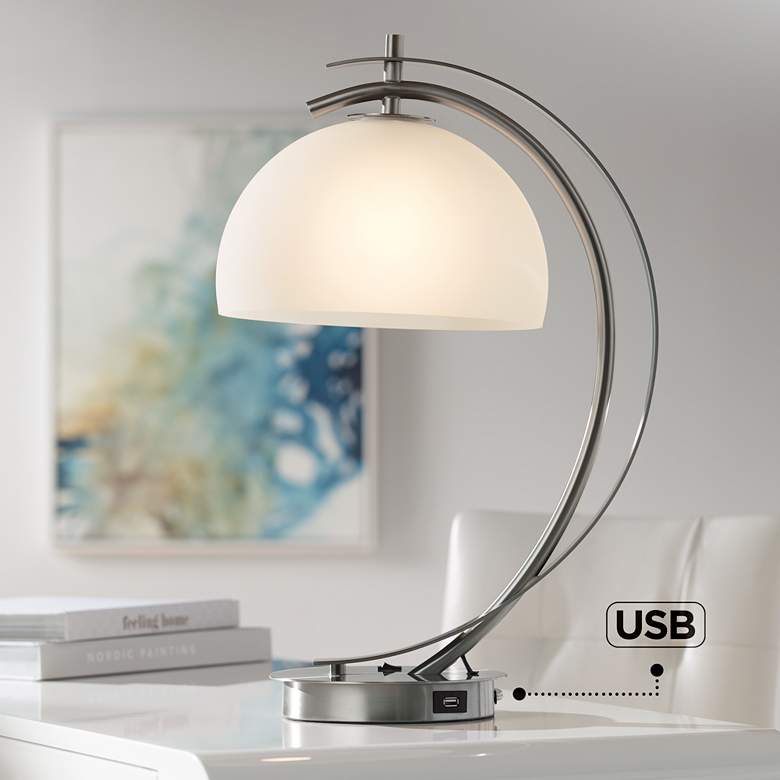 Image 1 Possini Euro Calvin Glass Dome Table Lamp with USB Port