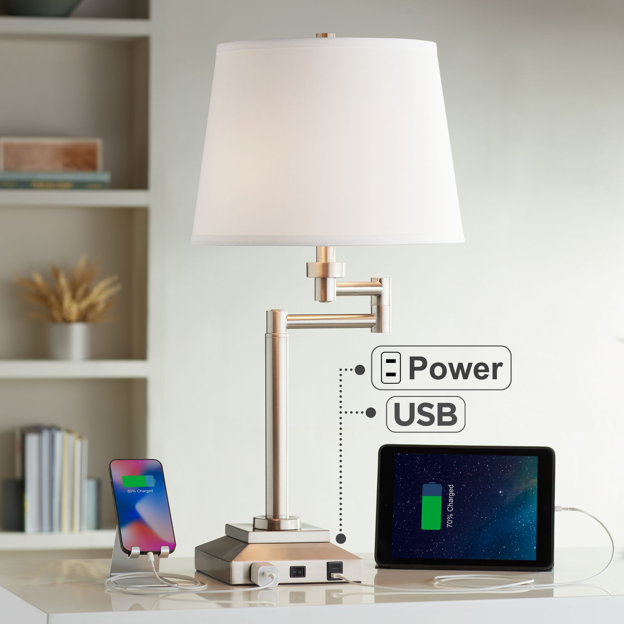 Possini Euro Camber 28" Workstation Swing Arm Outlet and USB Desk Lamp