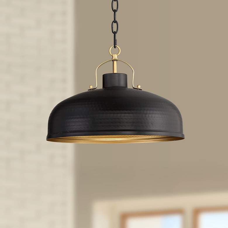 Image 2 Possini Euro Camden 15 3/4 inch Wide Black and Warm Brass Ceiling Pendant