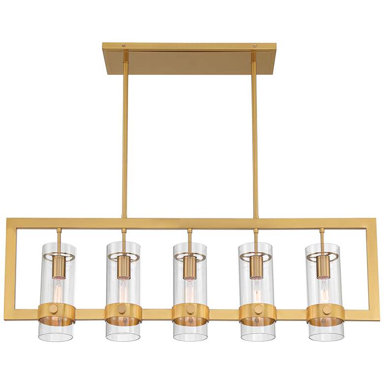 Image 6 Possini Euro Camden 42 inch Antique Brass 5-Light Linear Island Pendant more views