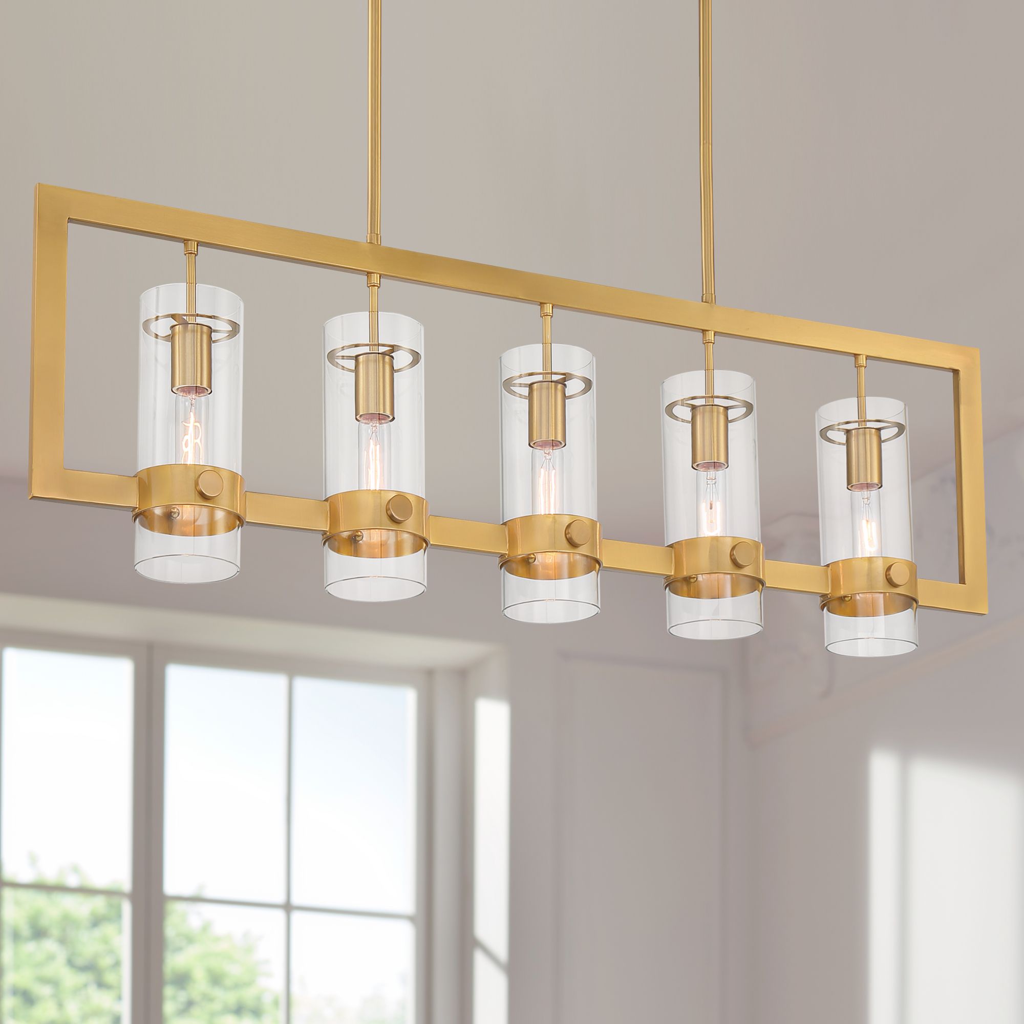 Watch A Video About the Camden Antique Brass 5 Light Island Pendant