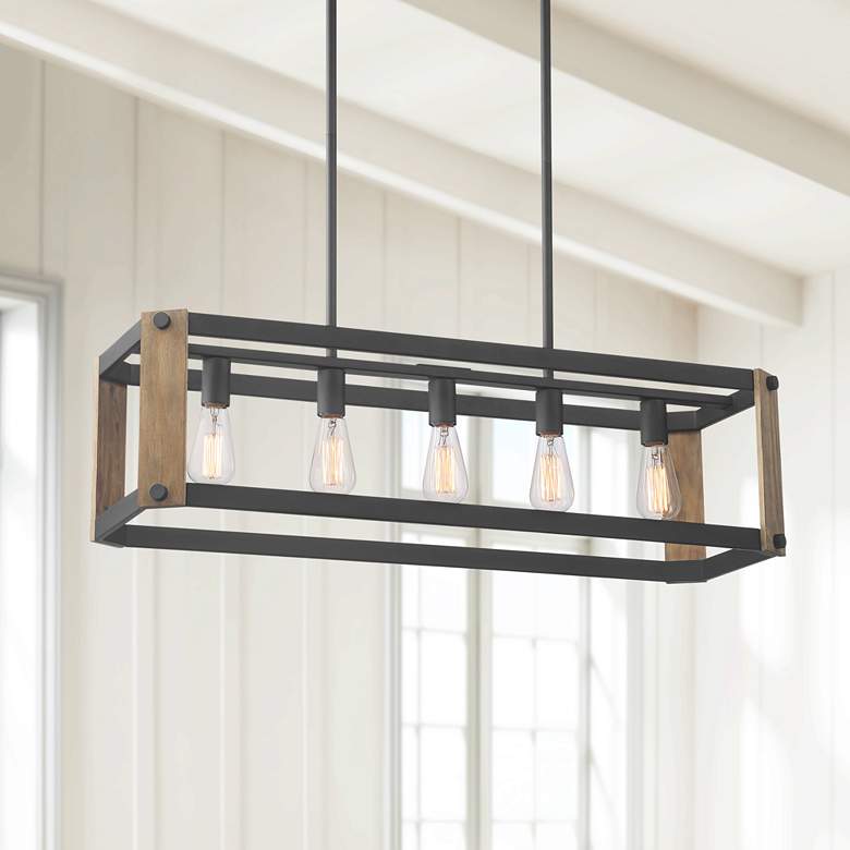 Image 1 Possini Euro Cameron 36 1/4" Wide Black 5-Light Island Pendant Light