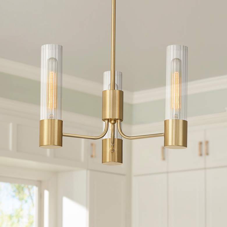 Image 1 Possini Euro Camila 15" Wide Warm Brass 3-Light Chandelier