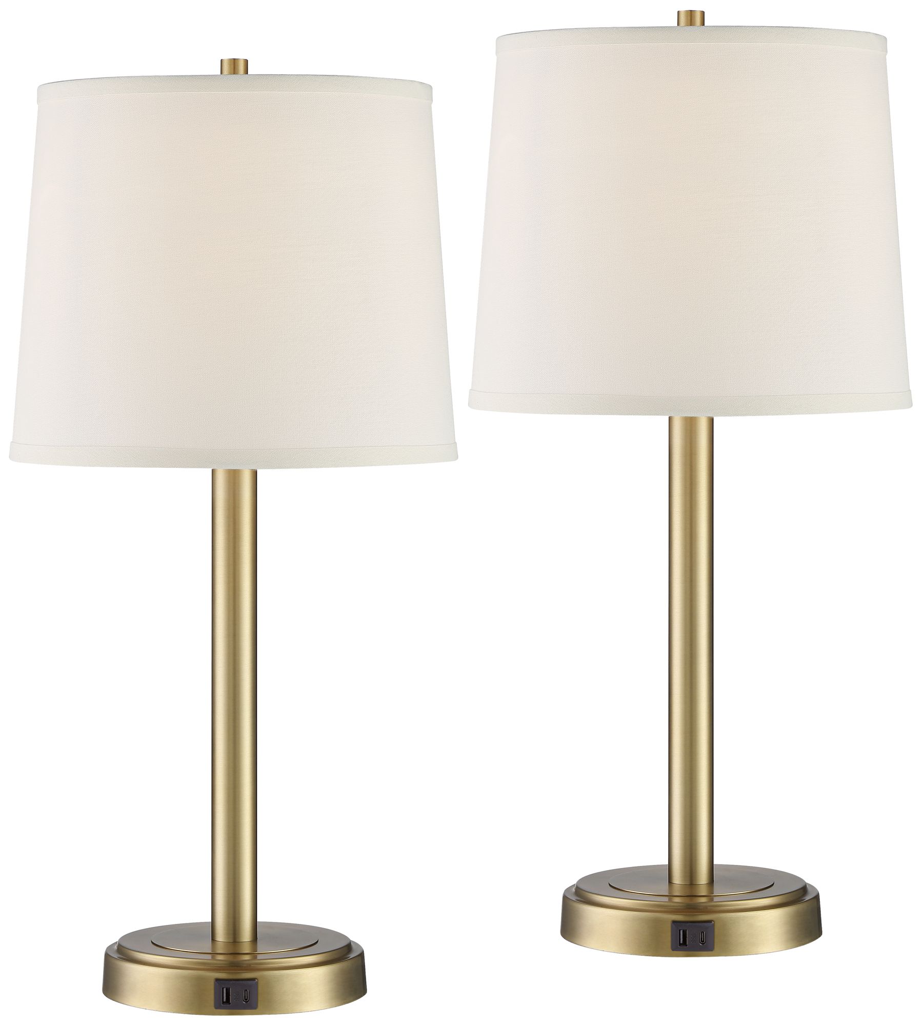Image 2 Possini Euro Camile 25" Brass Finish Metal USB Table Lamps Set of 2
