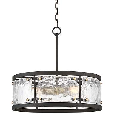 Possini Euro Campanelli 19" Wide Bronze and Brass Drum Pendant Light