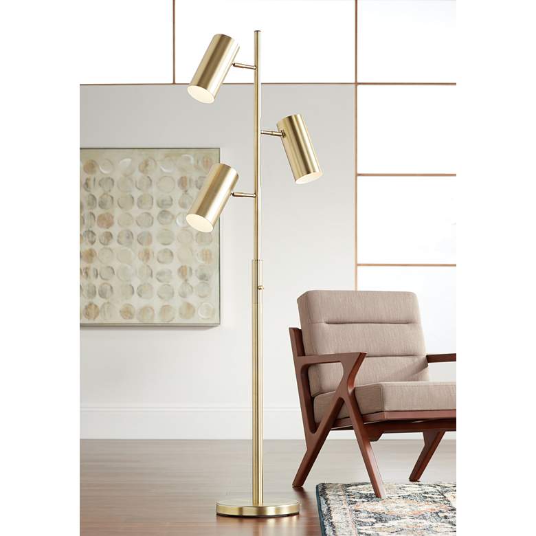 Image 2 Possini Euro Canasta Trac Satin Brass Modern Tree Floor Lamp