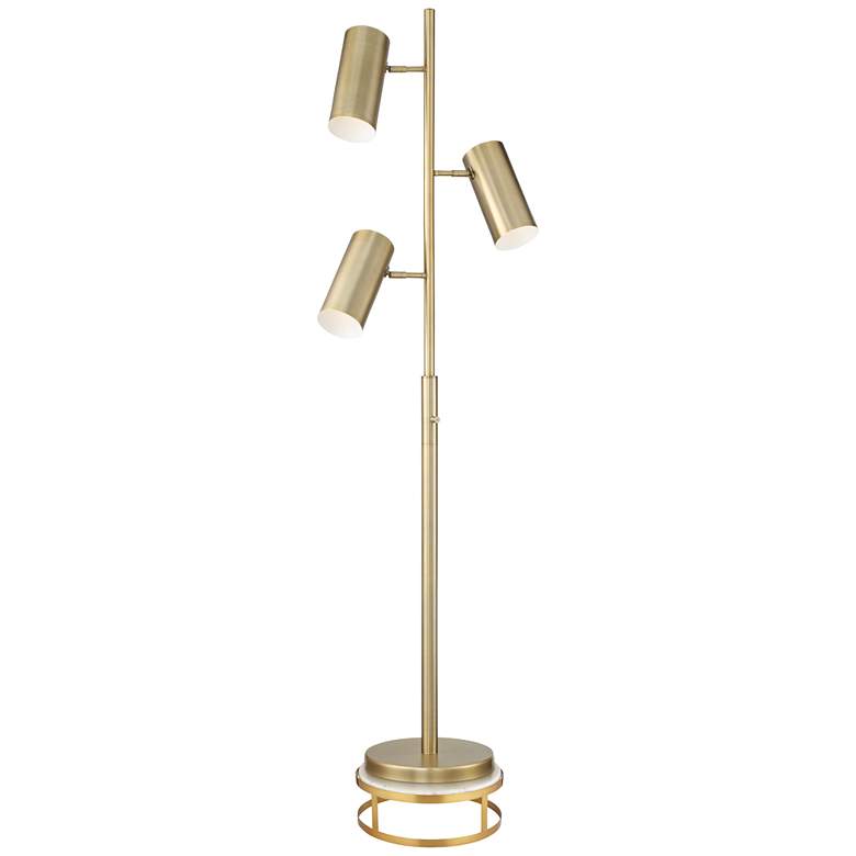 Image 1 Possini Euro Canasta Trac Satin Brass Tree 3-Light Floor Lamp with Riser