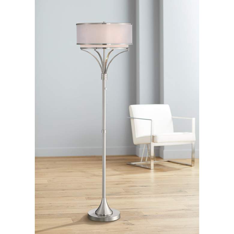 Image 1 Possini Euro Candice 64 inch Brushed Nickel Dual Shade Modern Floor Lamp