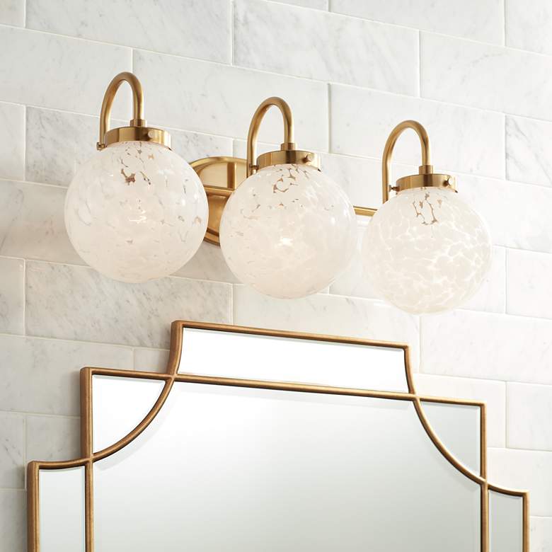 Image 1 Possini Euro Candide 24 inch Wide Warm Gold and Glass 3-Light Bath Light