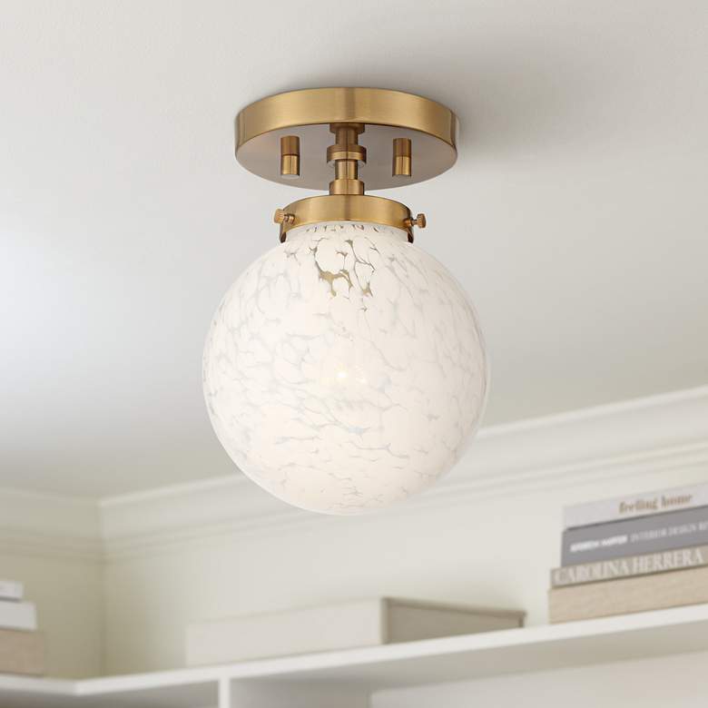 Image 1 Possini Euro Candide 7" Wide Warm Gold and Glass Globe Ceiling Light