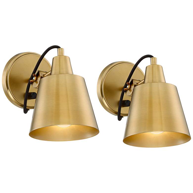 Image 2 Possini Euro Capetown 8" High Warm Brass Swivel Wall Sconce Set of 2