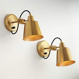 Image1 of Possini Euro Capetown 8" High Warm Brass Swivel Wall Sconce Set of 2