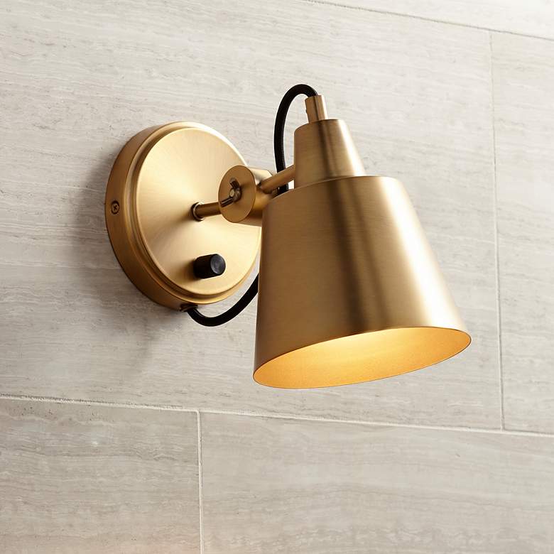 Image 7 Possini Euro Capetown 8" High Warm Brass Swivel Wall Sconce Set of 2 more views