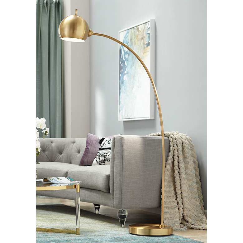 Image 1 Possini Euro Capra Brass Finish Modern Arc Floor Lamp