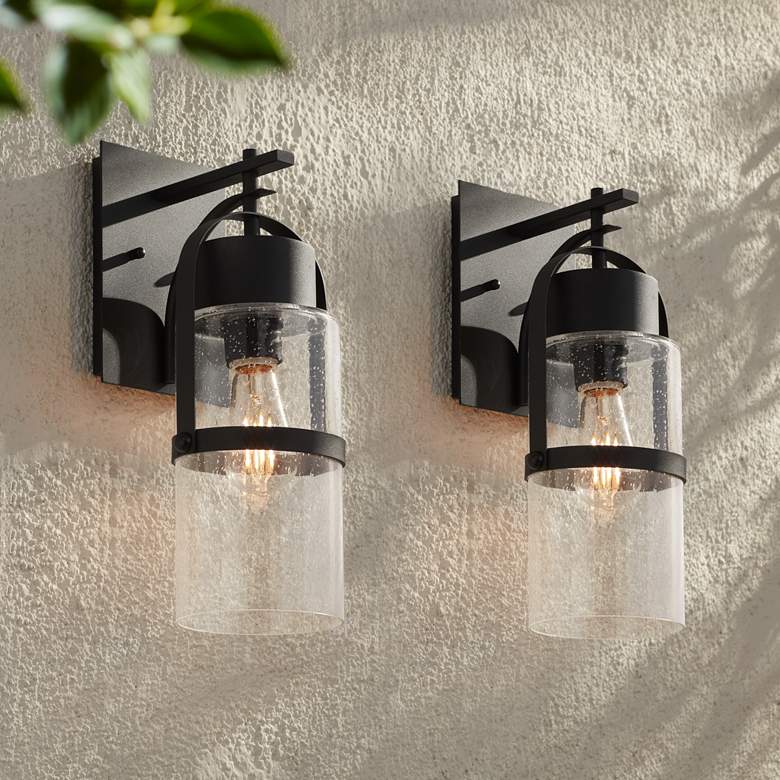 Image 1 Possini Euro Caramela 16" High Black Outdoor Wall Light Set of 2