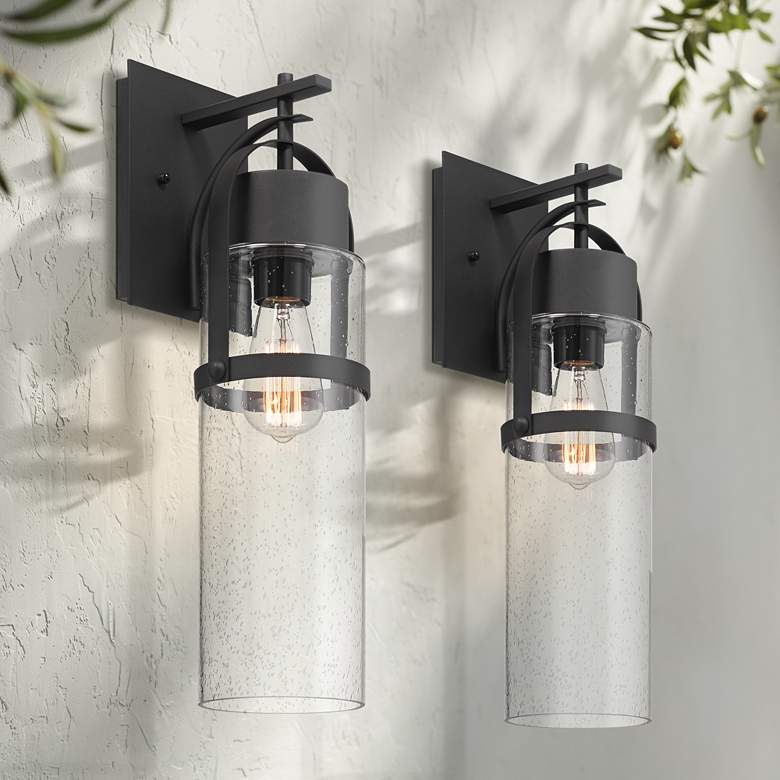 Image 1 Possini Euro Caramela 20" High Black Outdoor Wall Light Set of 2