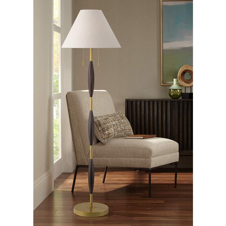 Image 1 Possini Euro Carillo 67" Espresso Brown and Gold Modern Floor Lamp