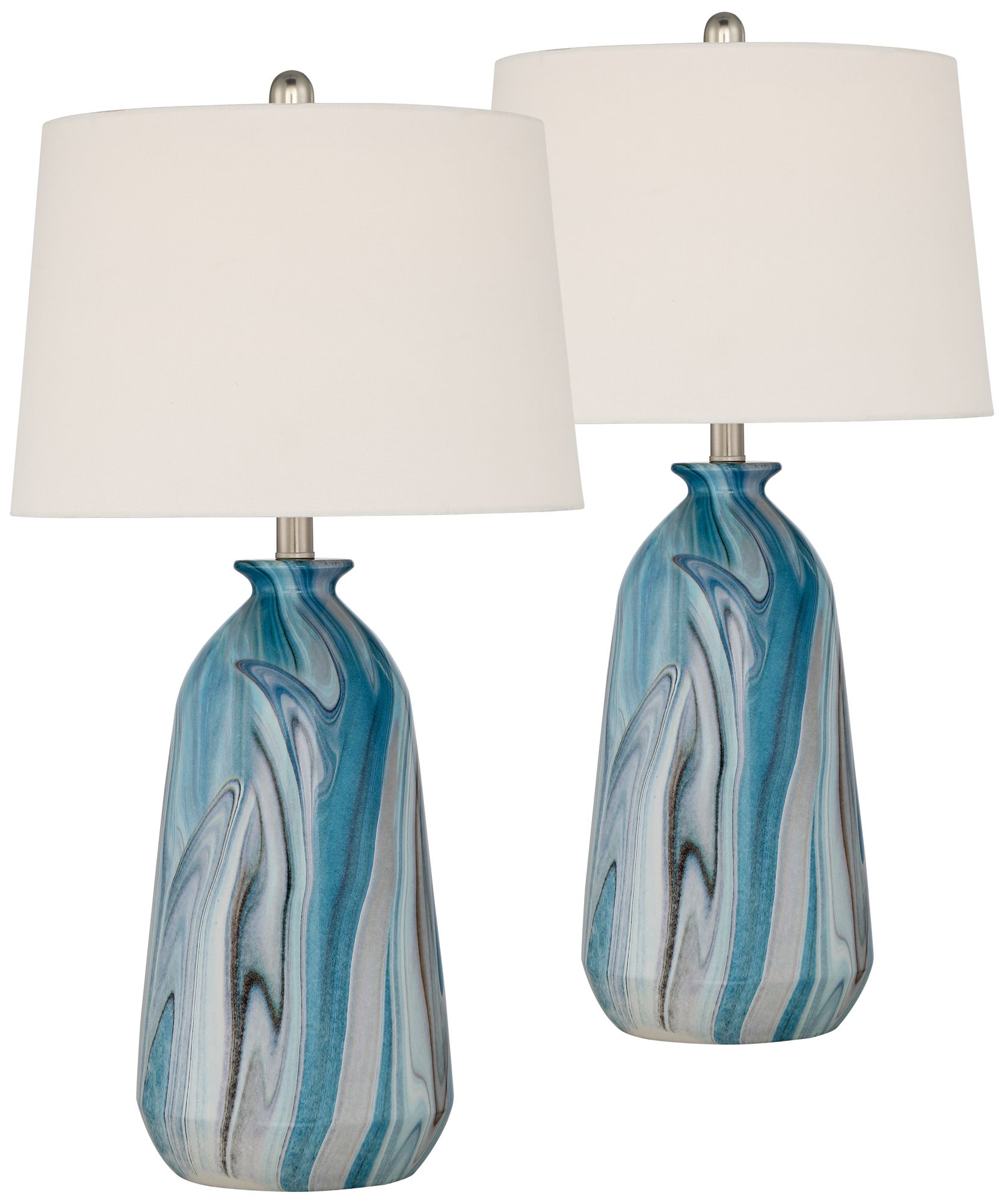 Possini Euro Carlton 28" Swirling Blue Faux Marble Lamps Set of 2