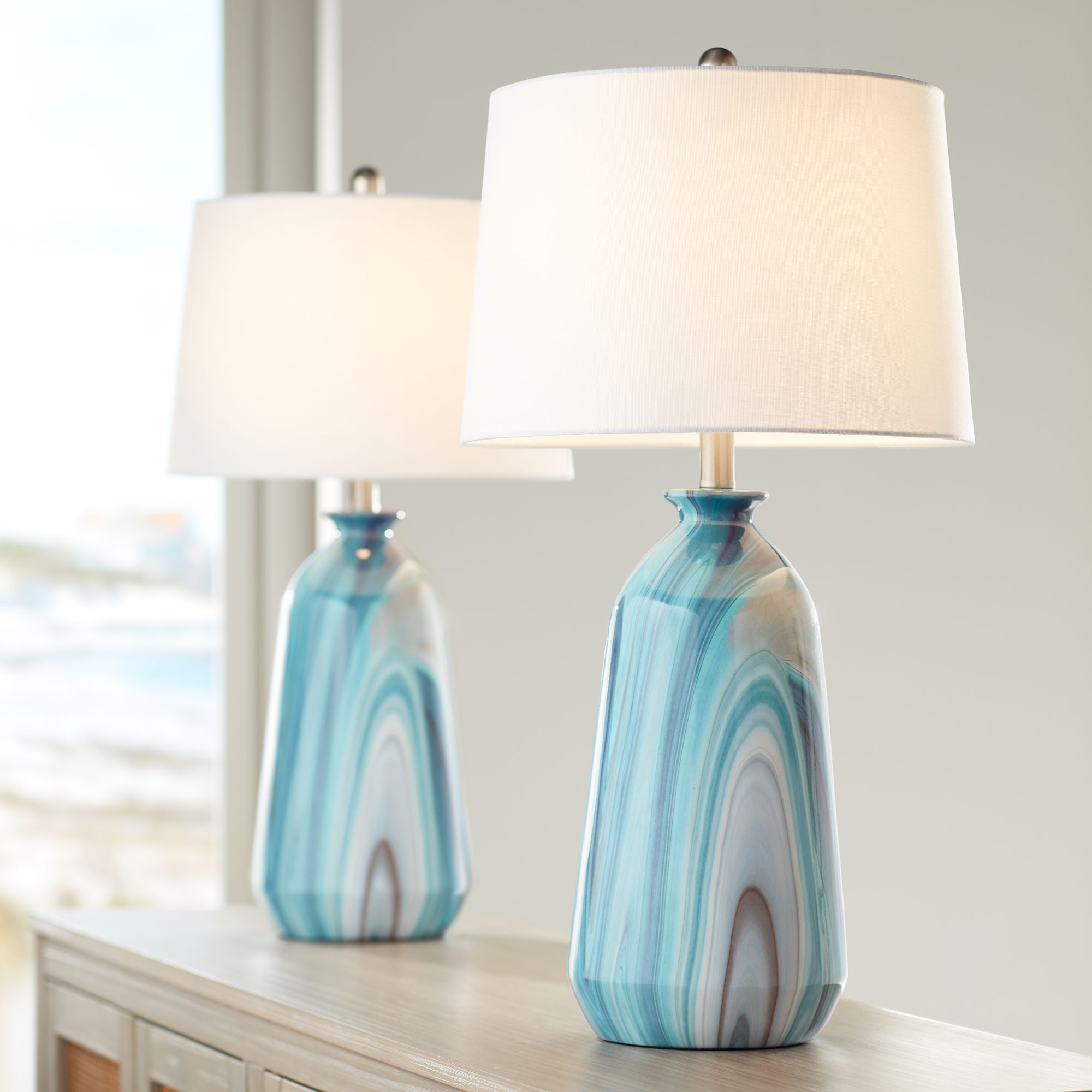 Image 7 Possini Euro Carlton 28" Swirling Blue Faux Marble Lamps Set of 2 more views
