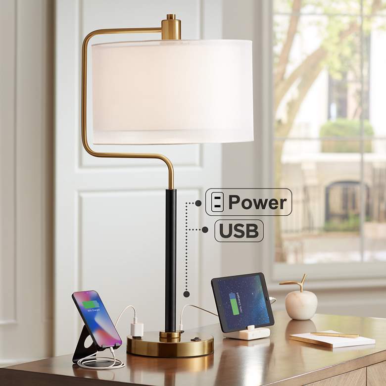 Possini Euro Carlyle USB Port and Outlet Modern Desk Lamp