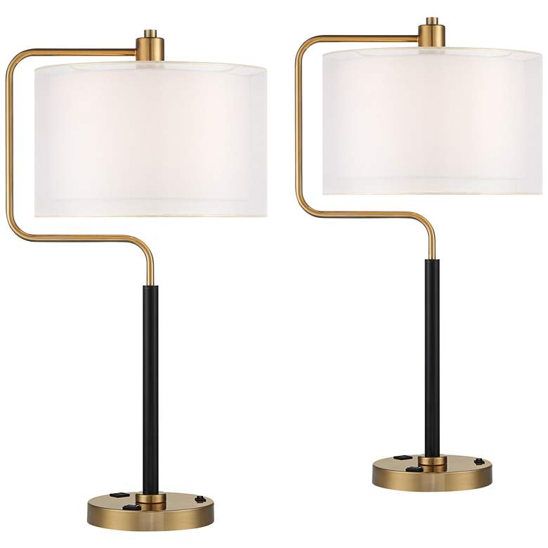 Image 2 Possini Euro Carlyle USB Port and Outlet Modern Desk Lamps Set of 2