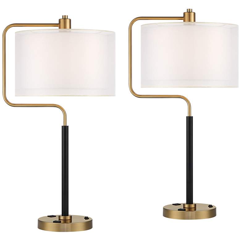 Image 2 Possini Euro Carlyle USB Port and Outlet Modern Desk Lamps Set of 2