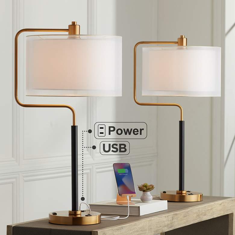 Image 1 Possini Euro Carlyle USB Port and Outlet Modern Desk Lamps Set of 2