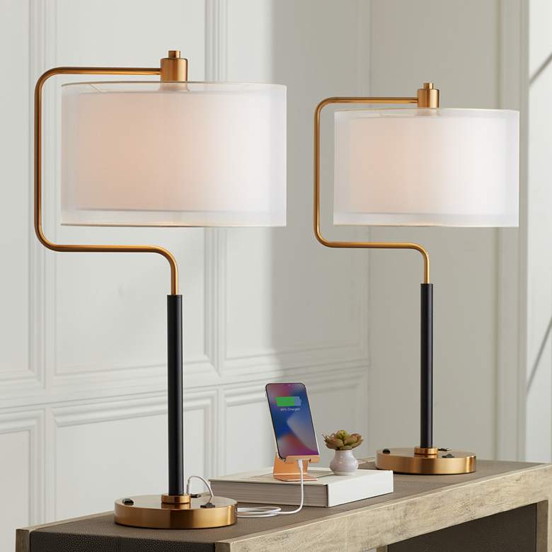 Image 1 Possini Euro Carlyle USB Port and Outlet Modern Desk Lamps Set of 2