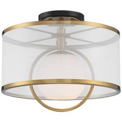 Possini Euro Carlyn 14&quot; Wide Sheer Shade and Brass Drum Ceiling Light