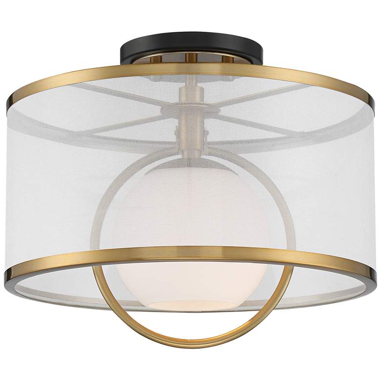 Image 2 Possini Euro Carlyn 14 inch Wide Sheer Shade and Brass Drum Ceiling Light