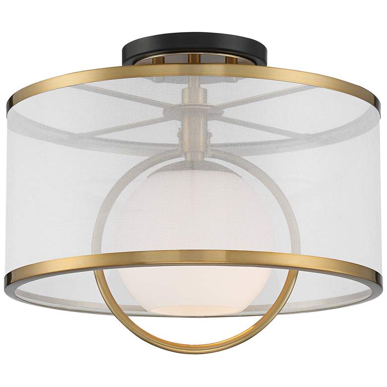 Image 3 Possini Euro Carlyn 14" Wide Sheer Shade and Brass Drum Ceiling Light