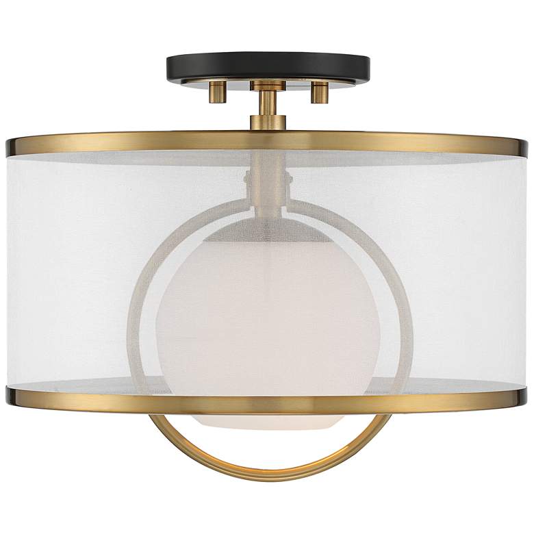 Image 4 Possini Euro Carlyn 14 inch Wide Sheer Shade and Brass Drum Ceiling Light more views