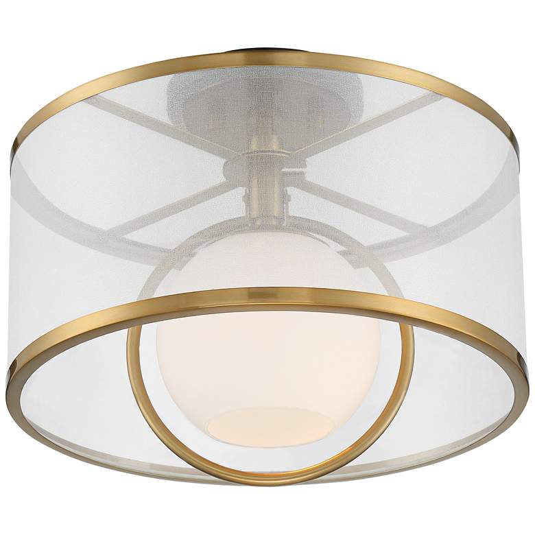 Image 5 Possini Euro Carlyn 14 inch Wide Sheer Shade and Brass Drum Ceiling Light more views