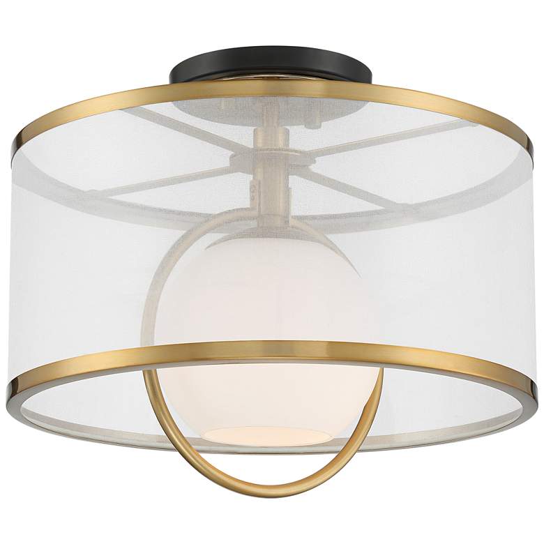 Image 6 Possini Euro Carlyn 14 inch Wide Sheer Shade and Brass Drum Ceiling Light more views