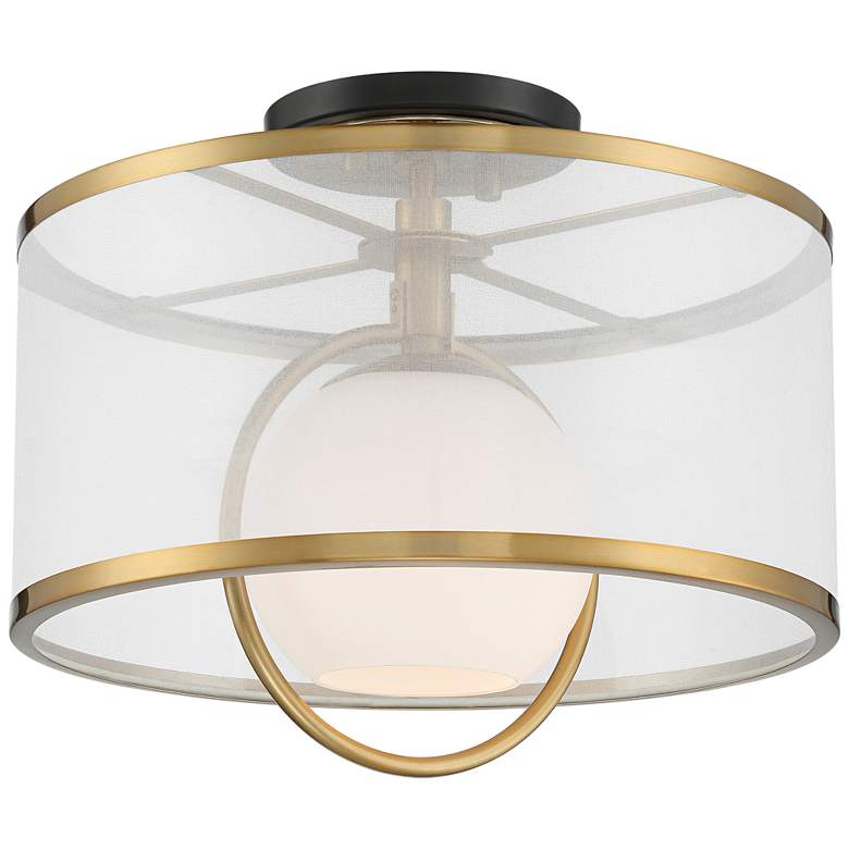 Image 7 Possini Euro Carlyn 14" Wide Sheer Shade and Brass Drum Ceiling Light more views