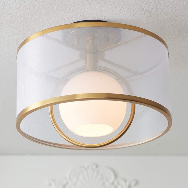 Image 7 Possini Euro Carlyn 14" Wide Sheer Shade and Brass Drum Ceiling Light more views