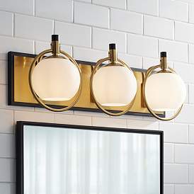 Image2 of Possini Euro Carlyn 26" Gold and Black Modern Luxe 3-Light Bath Light