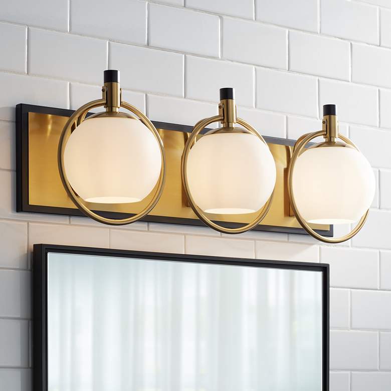 Image 1 Possini Euro Carlyn 26 inch Gold and Black Modern Luxe 3-Light Bath Light