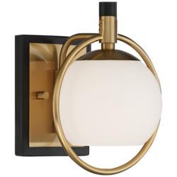 Possini Euro Carlyn 9 1/2&quot; High Antique Brass and Black Wall Sconce