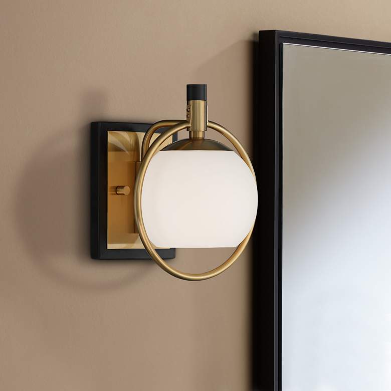 Image 2 Possini Euro Carlyn 9 1/2" High Antique Brass and Black Wall Sconce