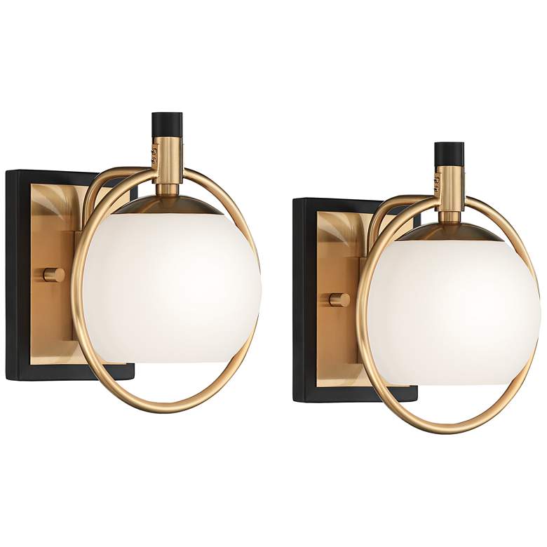 Image 3 Possini Euro Carlyn 9 1/2 inch High Brass and Black Wall Sconces Set of 2