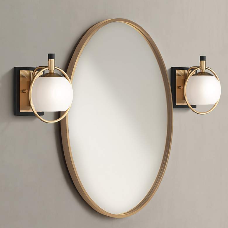 Image 2 Possini Euro Carlyn 9 1/2 inch High Brass and Black Wall Sconces Set of 2