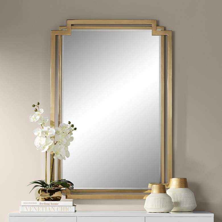 Image 1 Possini Euro Carpathia 30 1/2 inch x 45 1/4 inch Gold Wall Mirror