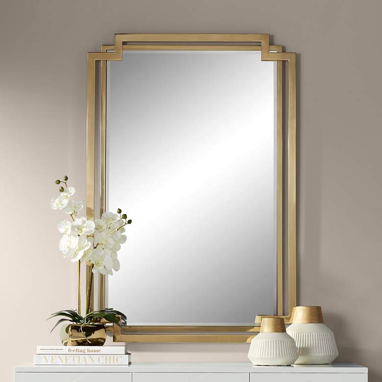 Image 1 Possini Euro Carpathia 30 1/2" x 45 1/4" Gold Wall Mirror