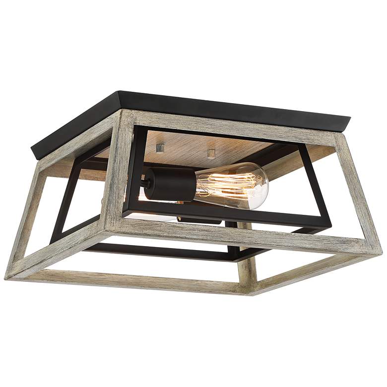 Possini Euro Carrabelle 14&quot;W Wood and Black Ceiling Light